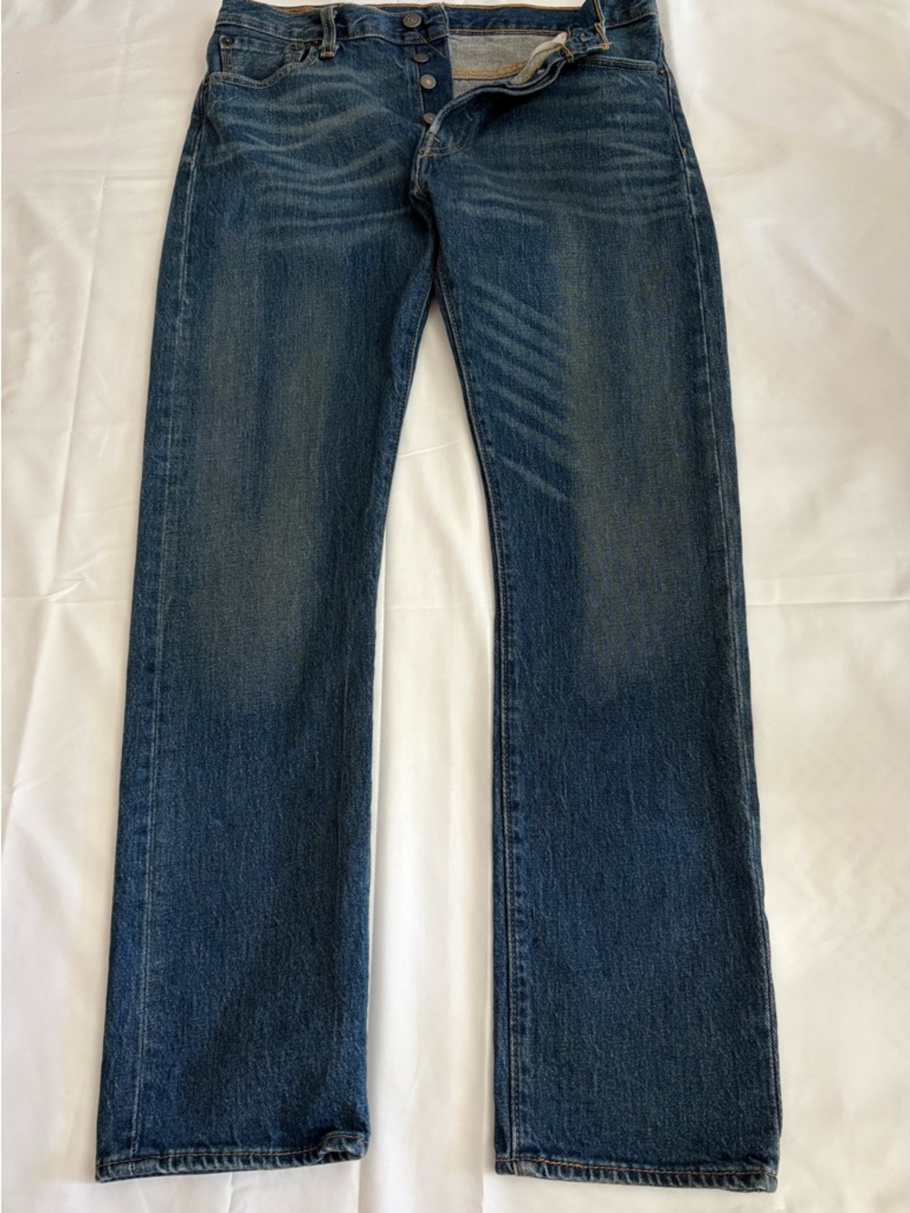 Levi's 501 Original Button Fly Jeans Classic Straight Leg W/Unique Worn in Fade